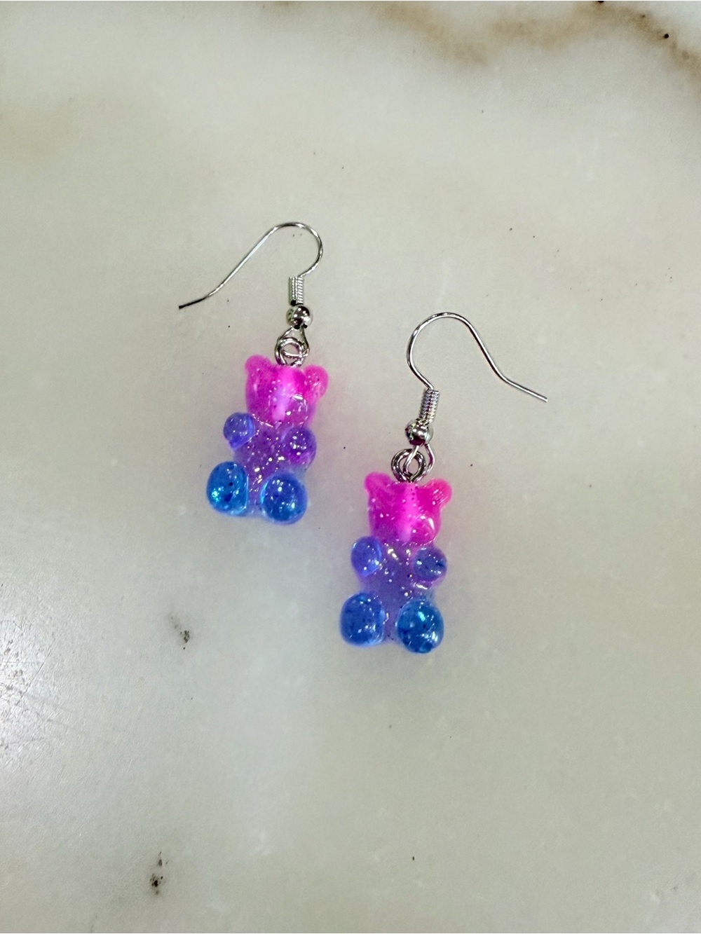 Pink Purple Blue Gummy Bear Drop Earrings Handmade Festive Jewelry